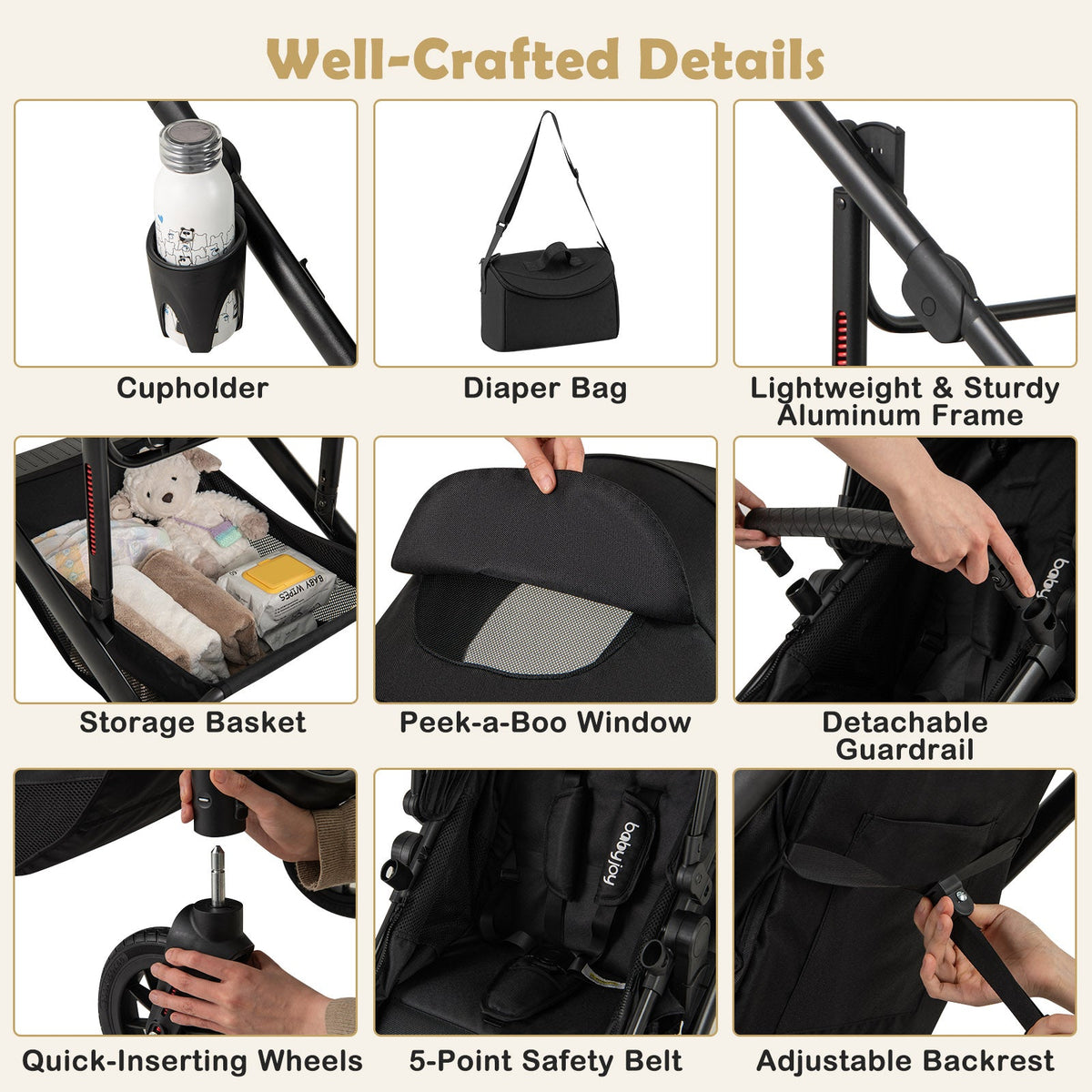 3-in-1 Folding Convertible Newborn Stroller with Detachable Bassinet