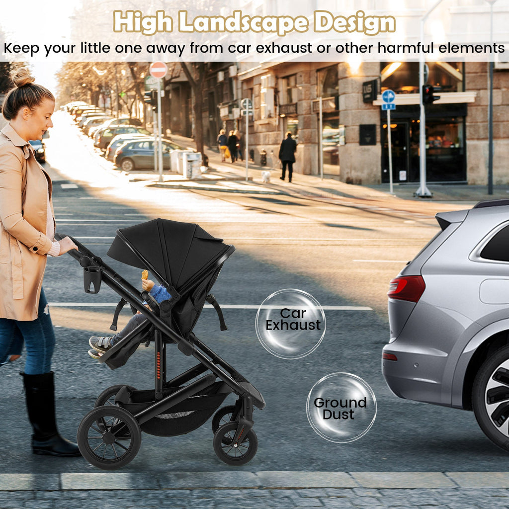 3-in-1 Folding Convertible Newborn Stroller with Detachable Bassinet
