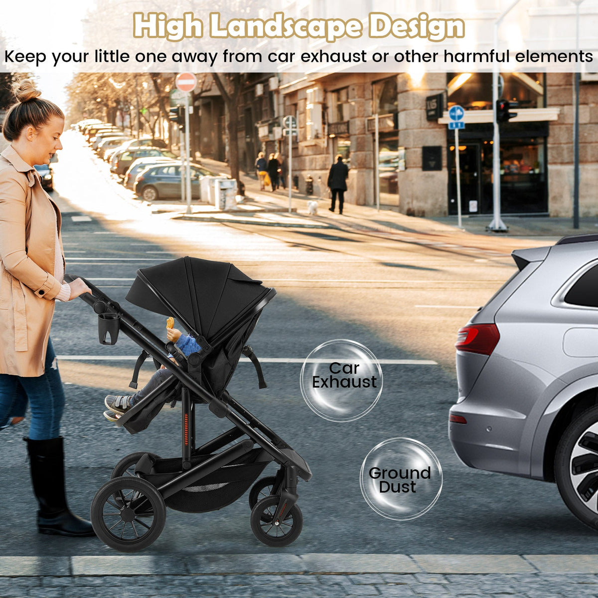 3-in-1 Folding Convertible Newborn Stroller with Detachable Bassinet