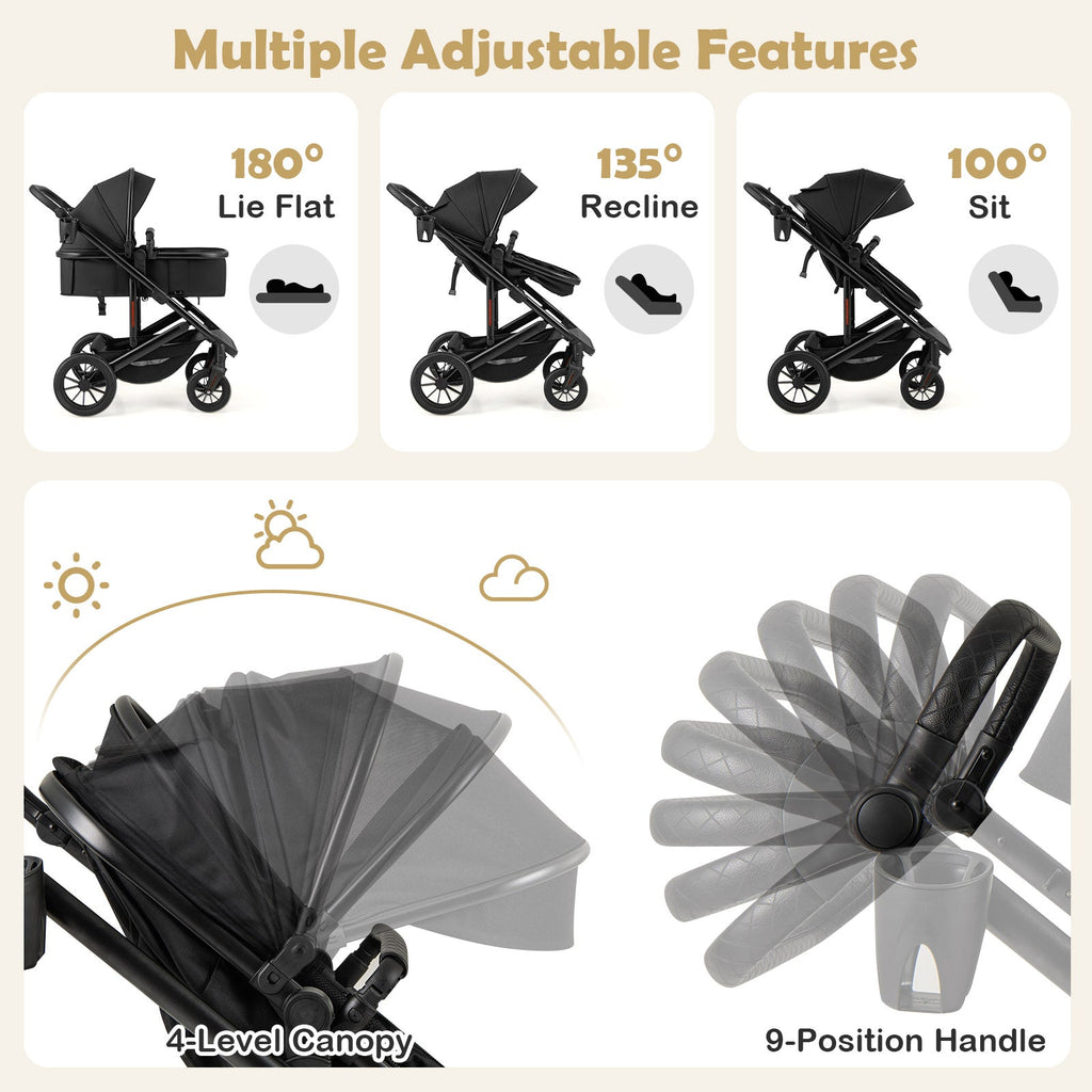 3-in-1 Folding Convertible Newborn Stroller with Detachable Bassinet